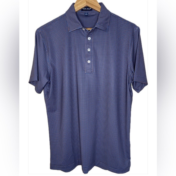 Peter Millar Other - SOLD - Peter Millar Tailor Fit Navy Box Dot Patterned Polo Shirt Men’s Sz Medium